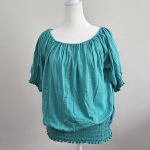 Lauren Ralph Lauren Women's Teal Peasant Blouse Medium